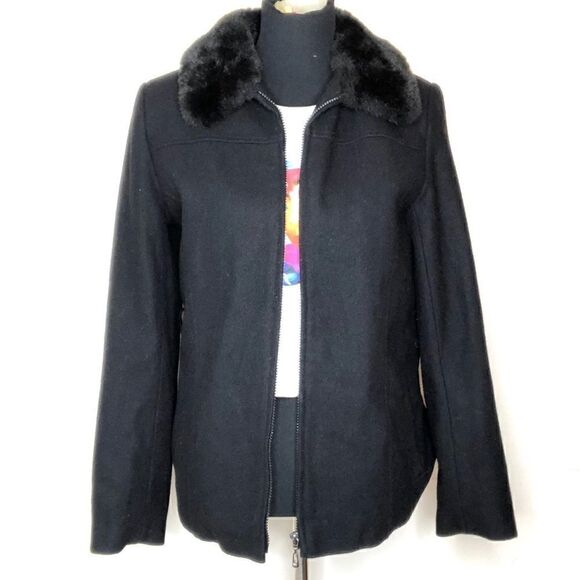 GIACCA Black Wool Coat with Faux Fur Trim - Picture 4 of 15